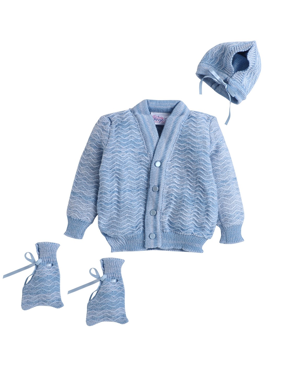 

Little Angels Unisex Kids Blue Self Design Sweater With Socks