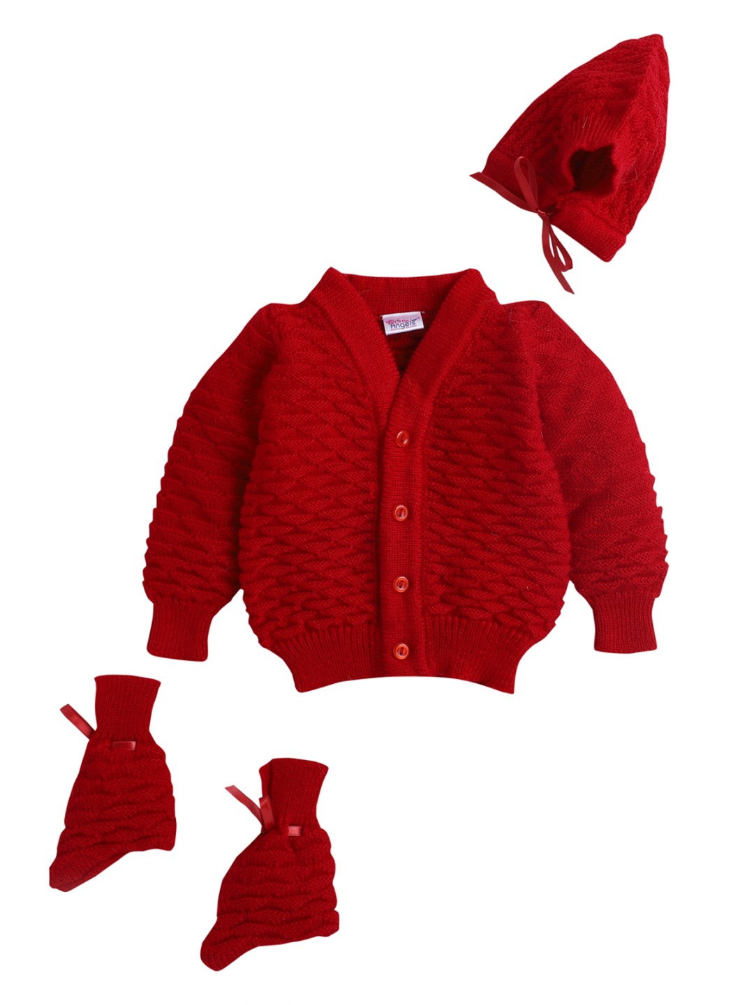 

Little Angels Unisex Kids Red Self Design Cardigan Sweater