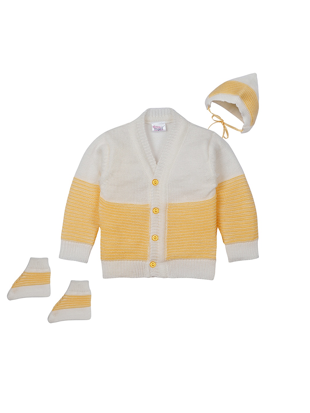 

Little Angels Unisex Kids Yellow Colourblocked Cardigan Sweater Set