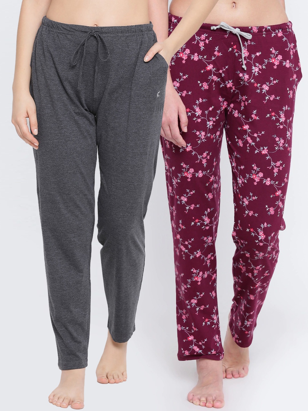 

Kanvin Women Pack of 2 Grey & Maroon Checked Lounge Pants
