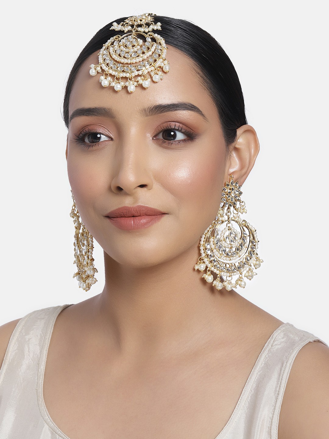 

I Jewels Gold Plated Kundan & Pearl Studded Handcrafted Jewellery Set