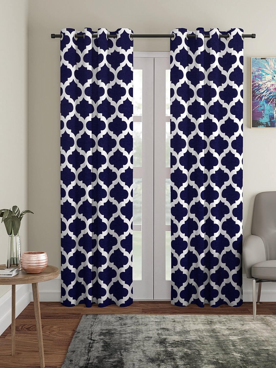 

KLOTTHE Navy Blue Set of 2 Jacquard Long Door Curtains