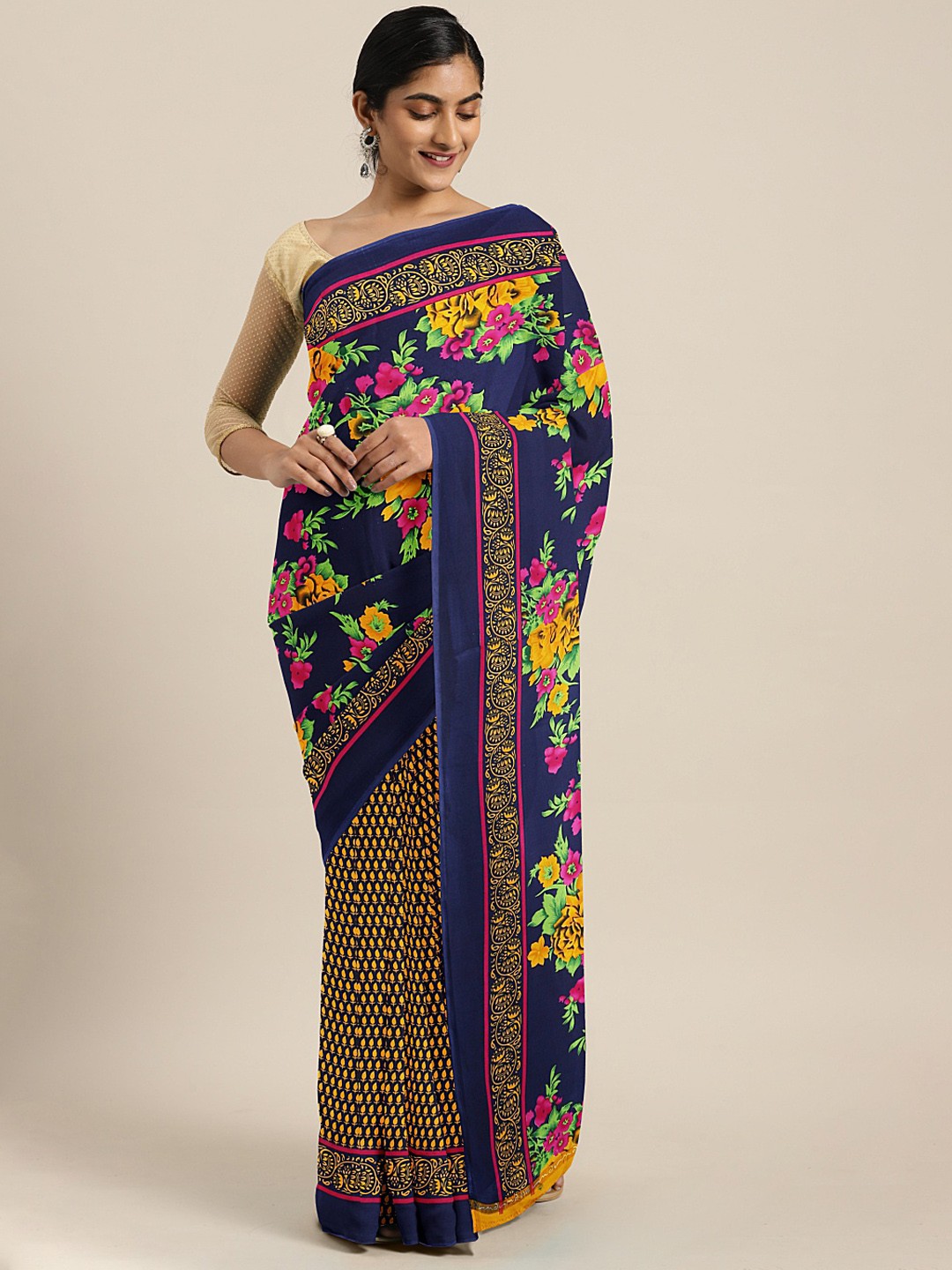 

KALINI Blue Printed Poly Georgette Saree