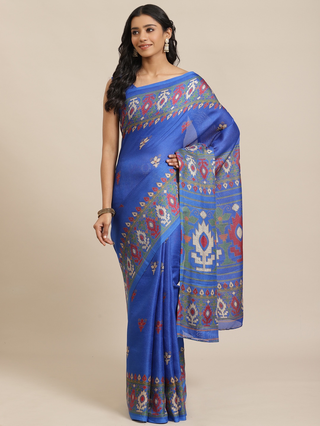 

Saree mall Blue & Off-White Printed Saree