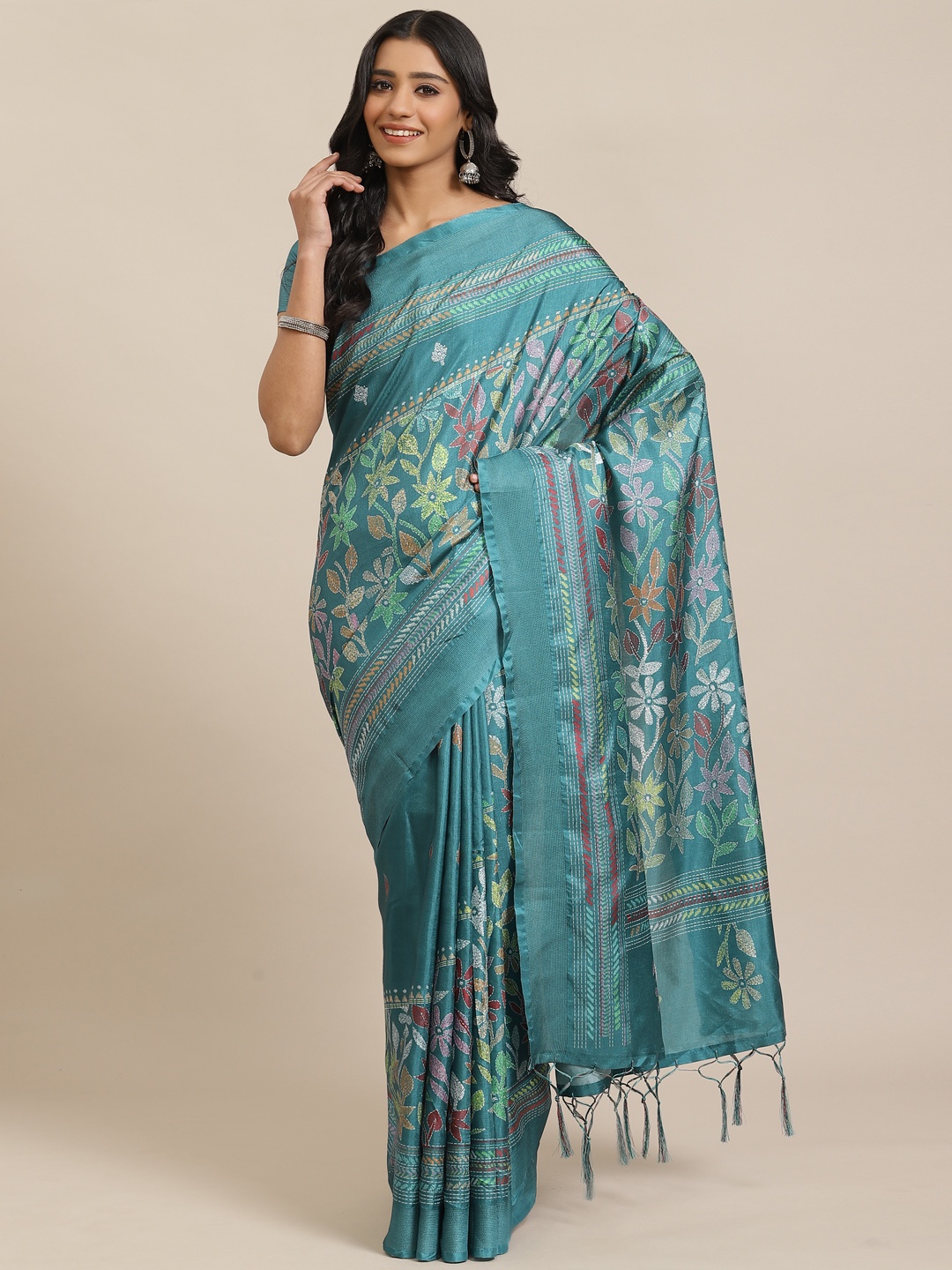 

Saree mall Teal Green Printed Saree