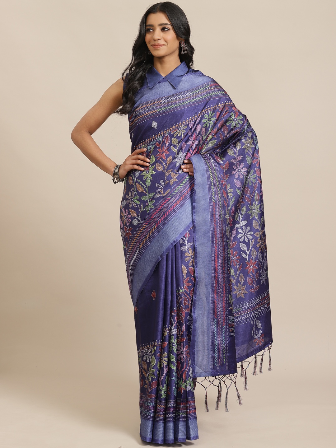 

Saree mall Blue & White Printed Saree