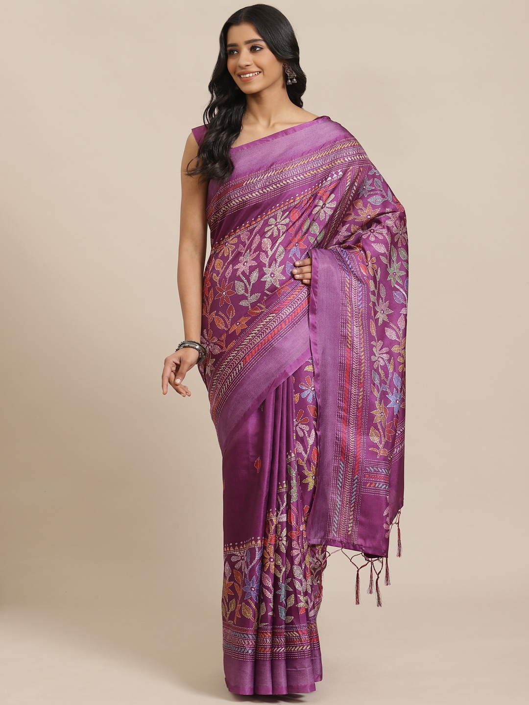 

Saree mall Purple Floral Print Saree