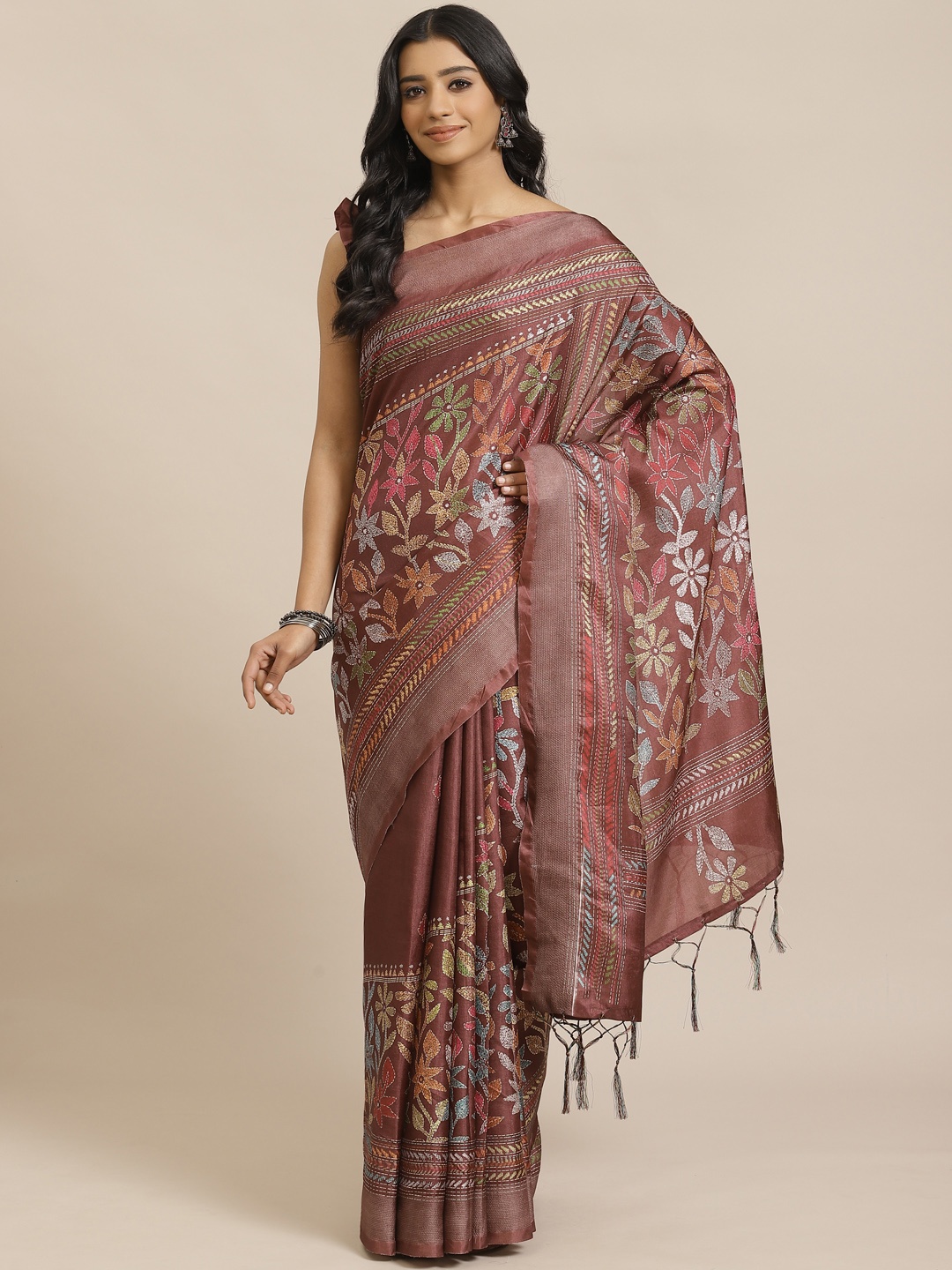 

Saree mall Brown & Green Printed Saree