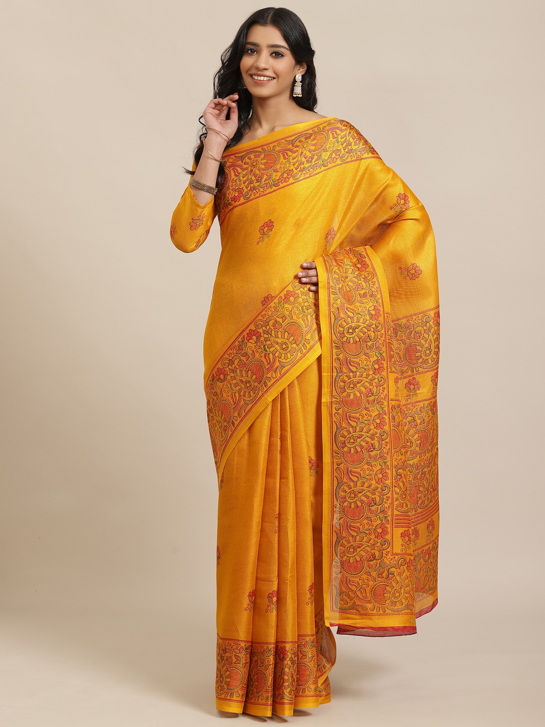 

Saree mall Mustard Yellow & Red Printed Saree