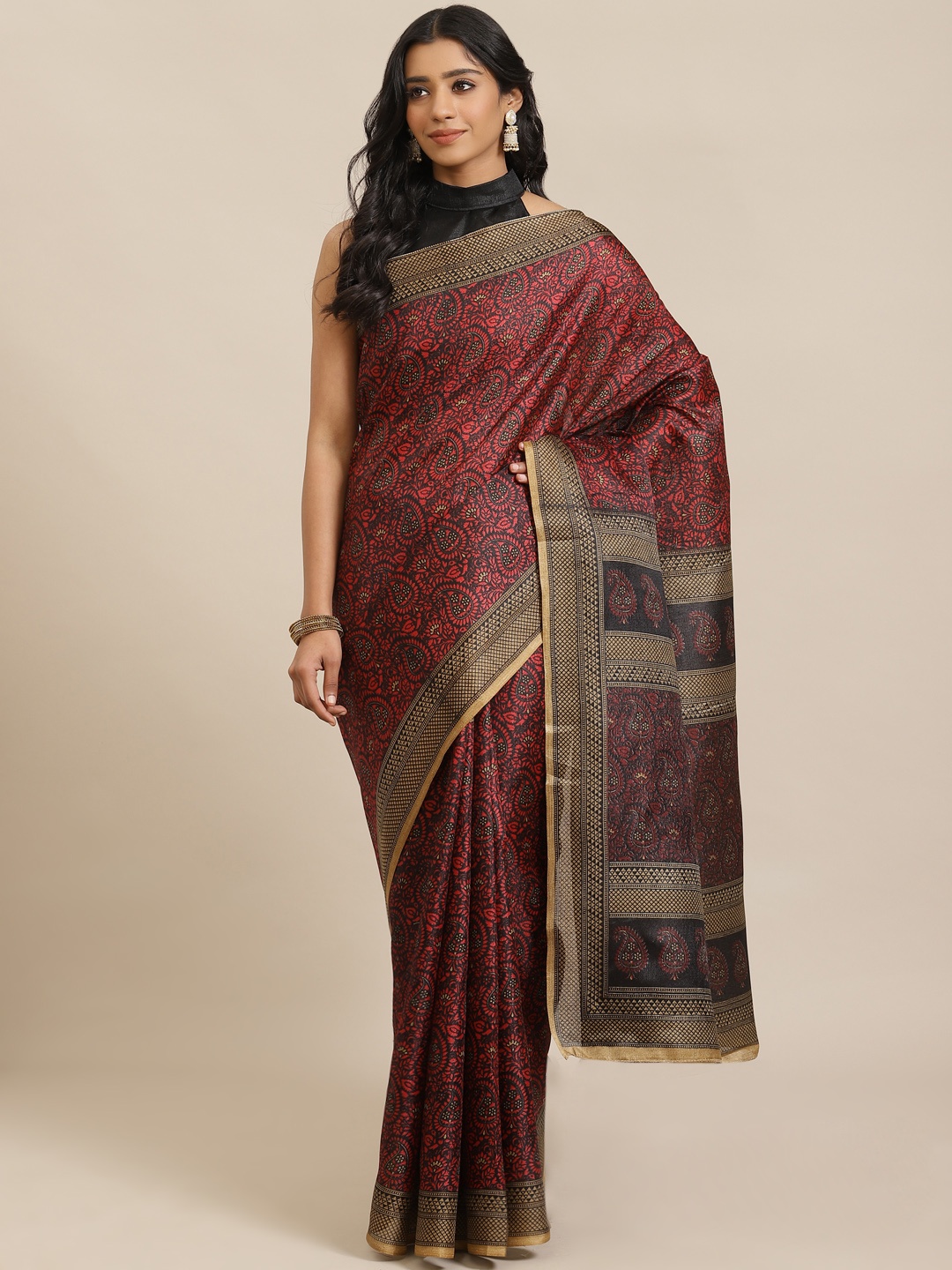 

Saree mall Maroon & Black Paisley Print Saree