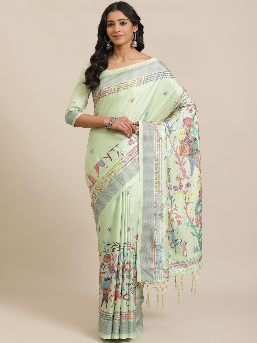 

Saree mall Sea Green & Blue Printed Saree