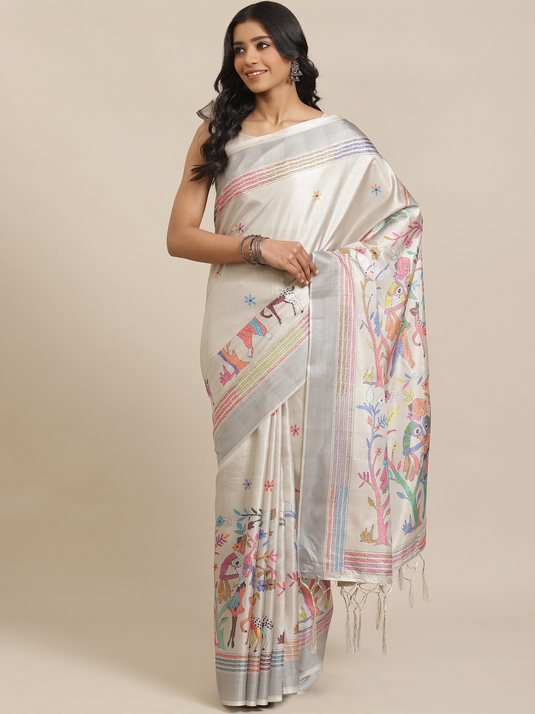

Saree mall Off-White & Blue Printed Saree