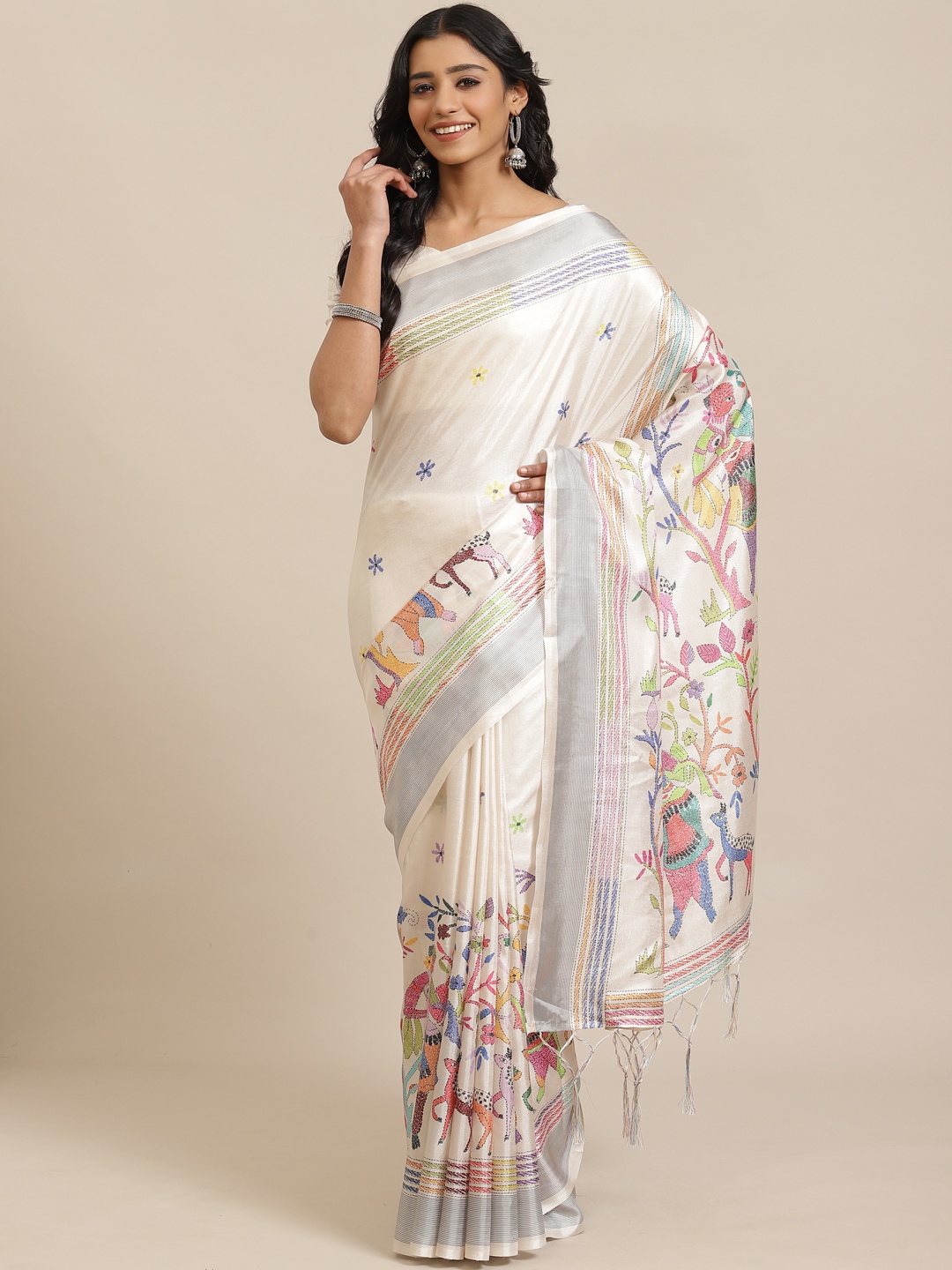 

Saree mall Off-White Printed Saree