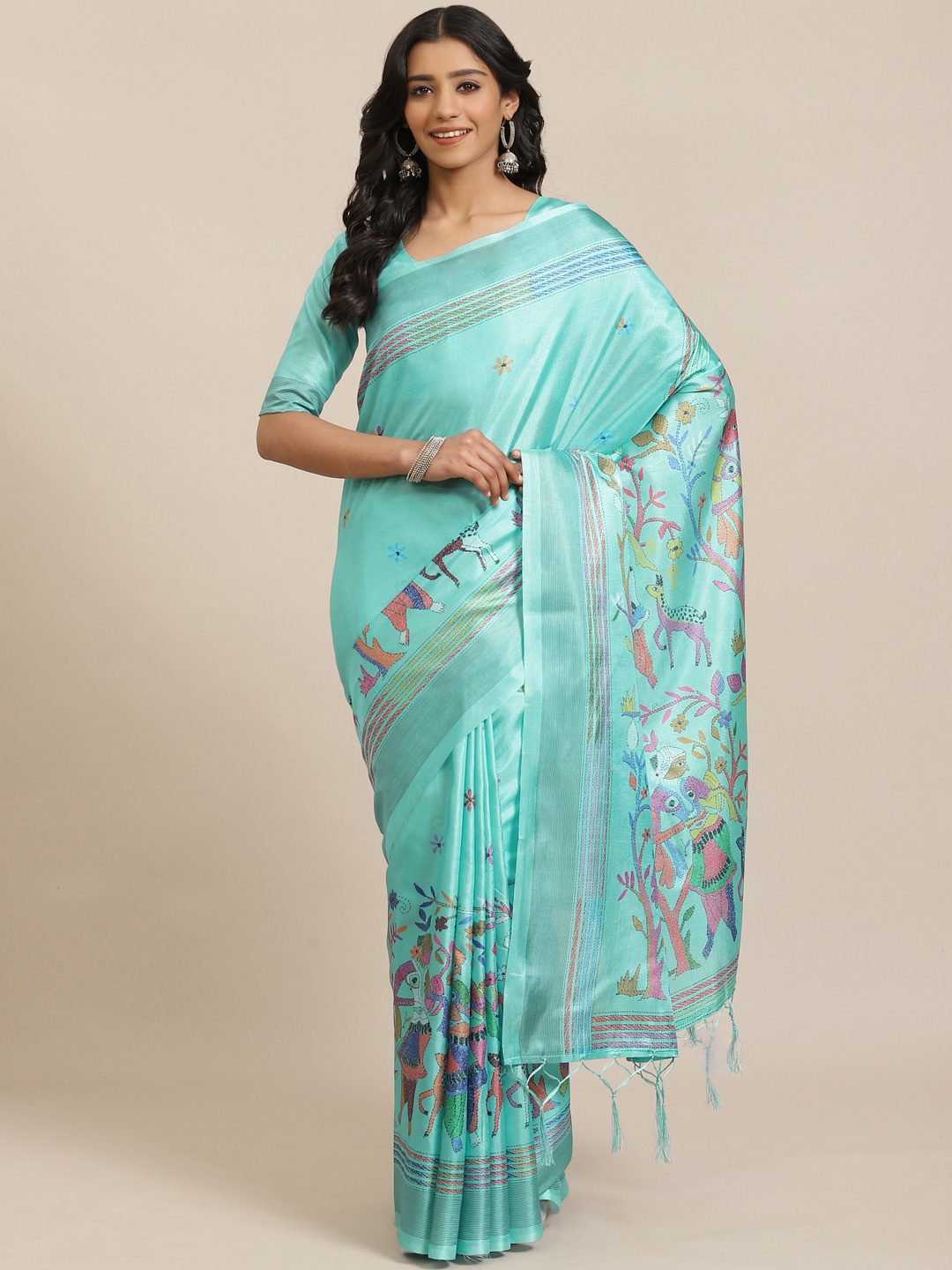 

Saree mall Blue & Orange Printed Saree
