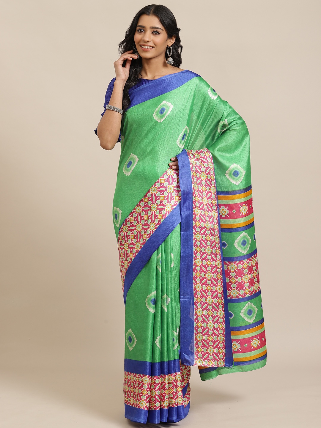 

Saree mall Green & White Printed Saree