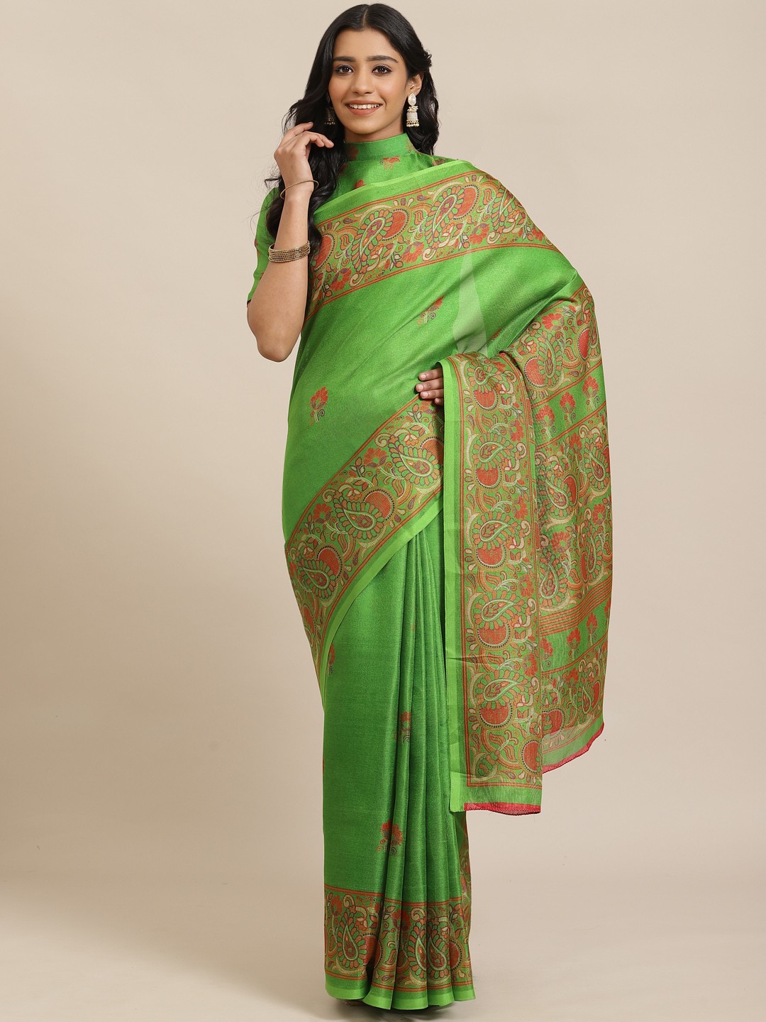 

Saree mall Green & Red Printed Saree