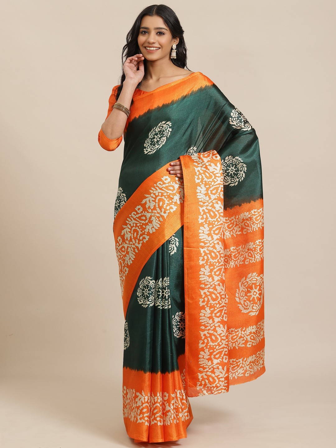 

Saree mall Green & Beige Printed Saree