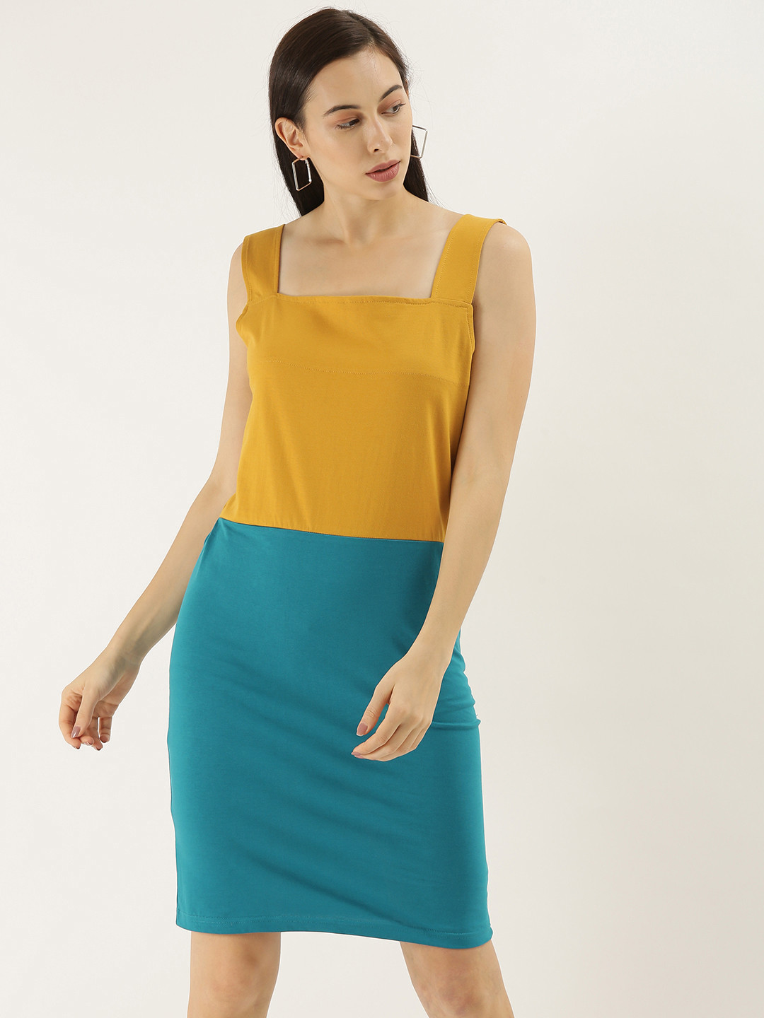 

DILLINGER Women Colourblocked Sheath Dress, Mustard