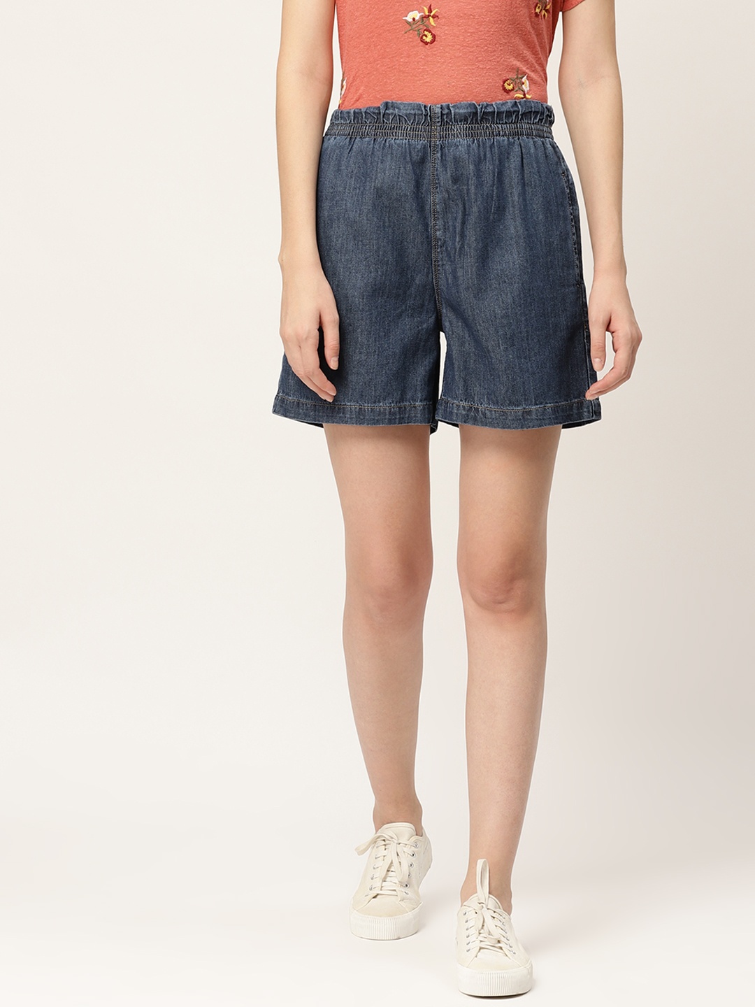 

Moda Rapido Women Navy Blue Cotton Solid Regular Fit Denim Shorts