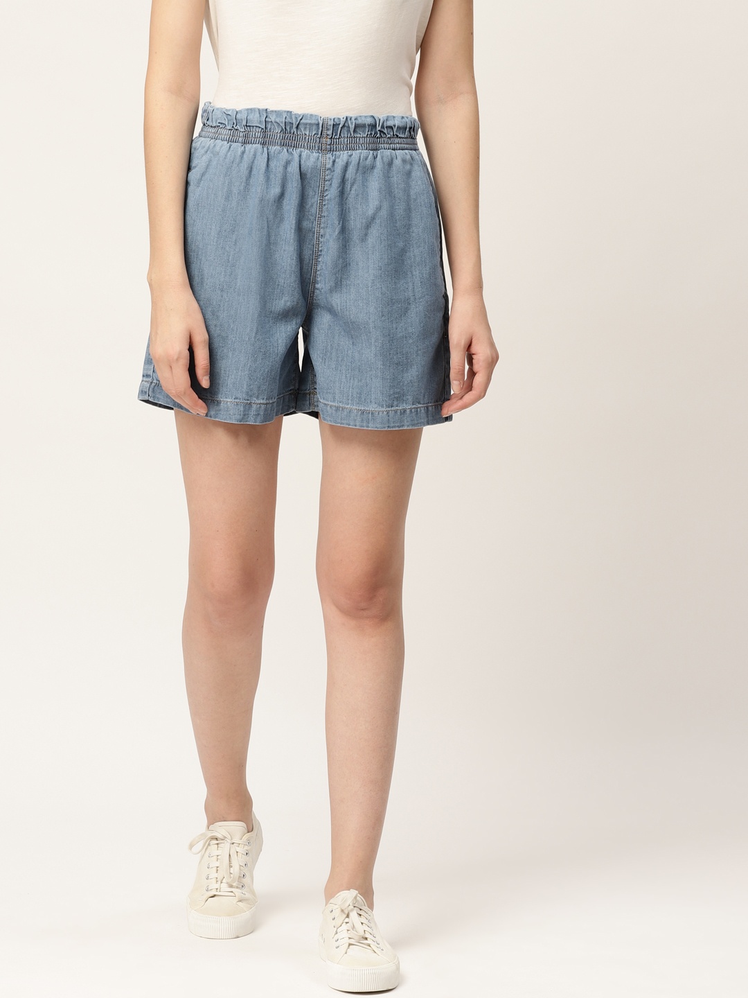 

Moda Rapido Women Blue Cotton Solid Regular Fit Denim Shorts