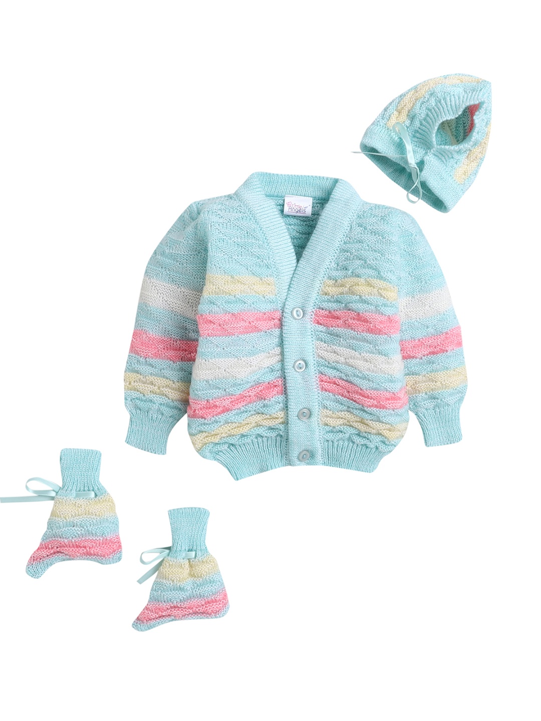 

Little Angels Unisex Kids Green Striped Cardigan Sweater