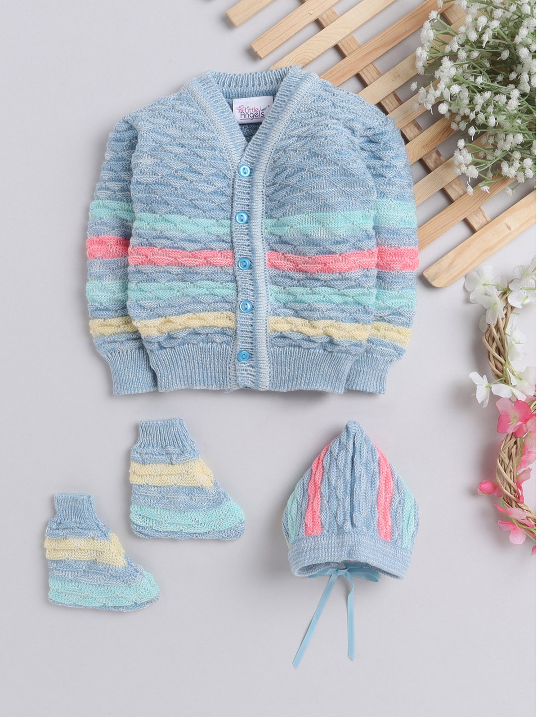 

Little Angels Unisex Kids Blue Striped Cardigan Sweater