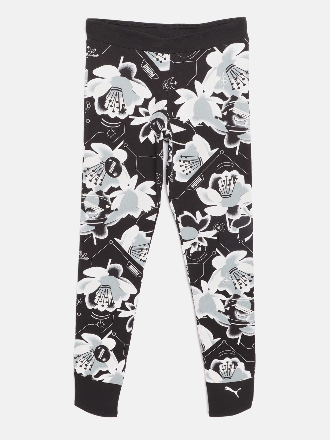 

Puma Girls Black & White Floral Print Tight Fit Alpha AOP Leggings