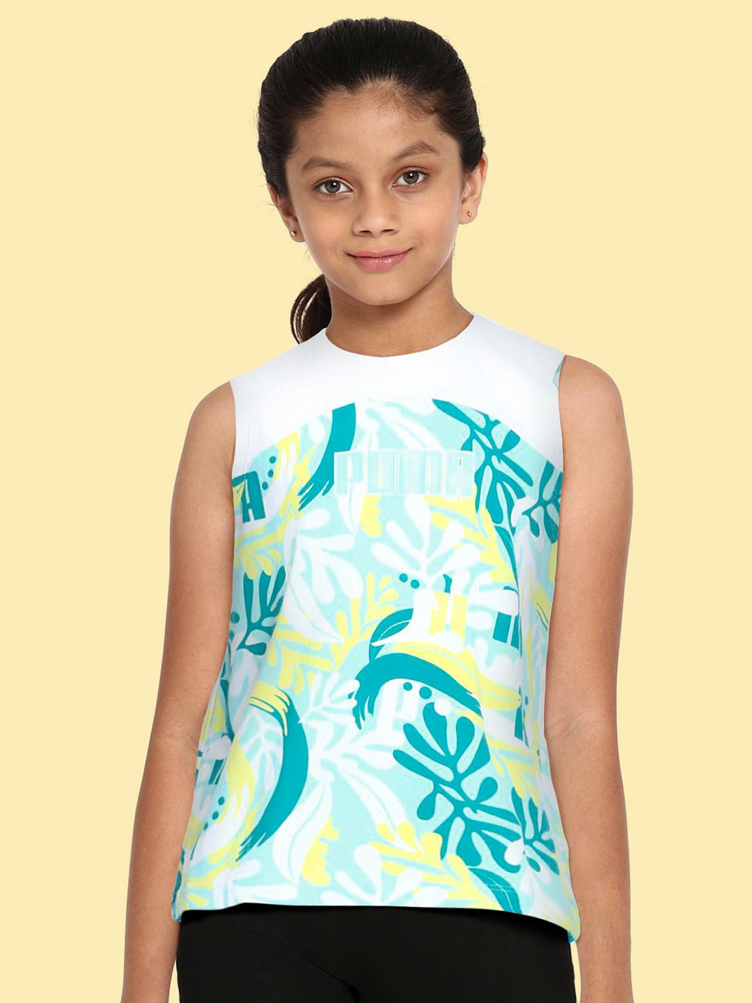 

Puma Blue & Green Alpha Pure Cotton Floral Tropical Tank Top