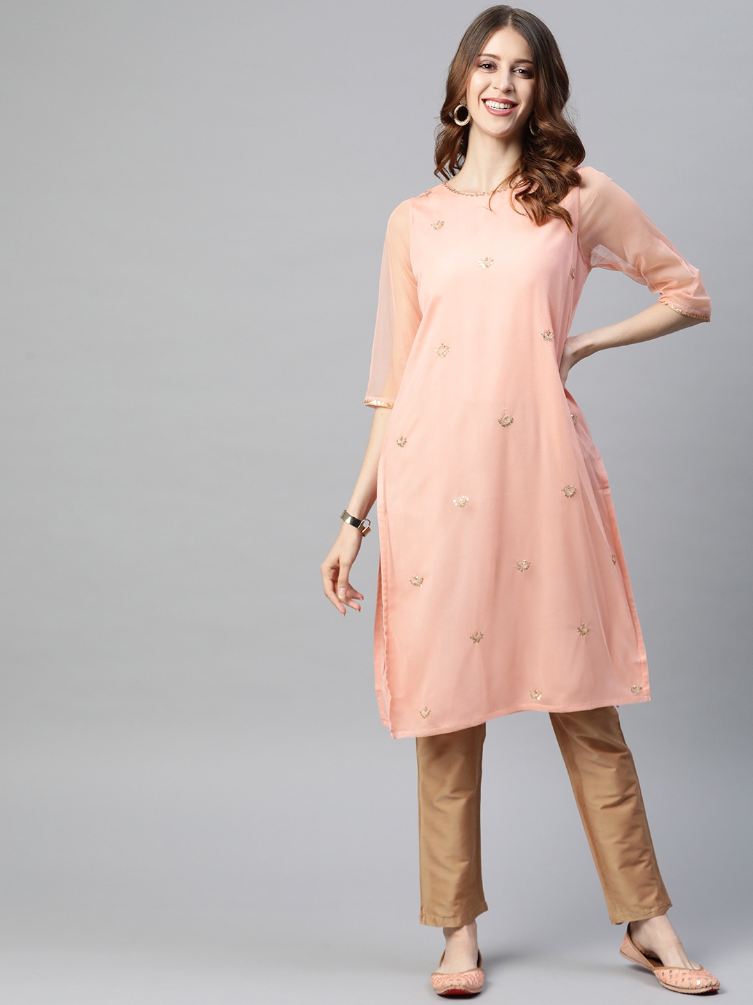 

W Women Pink Embellished Pastels Kurta