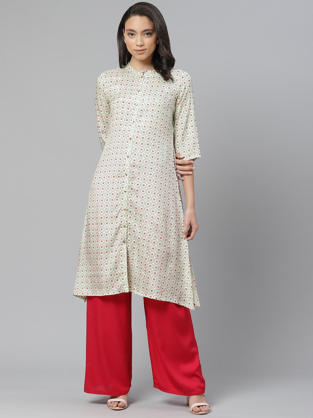 

W Women Cream-Coloured & Red Printed A-Line Kurta