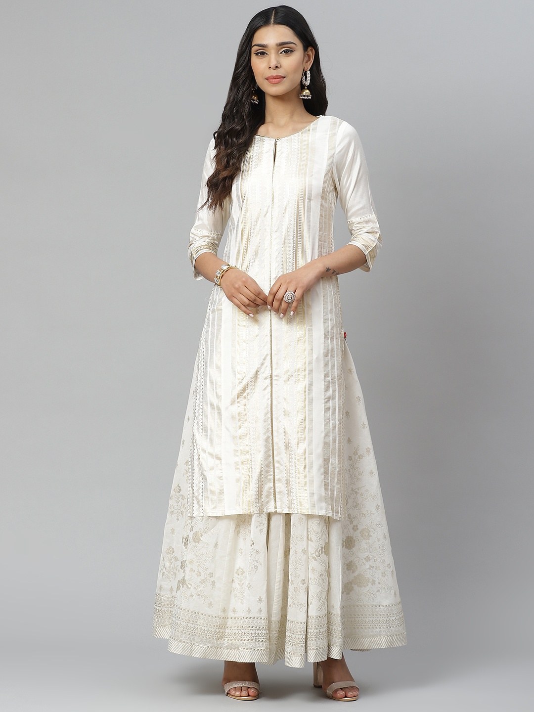 

W Women Off-White & Golden Printed Straight Kurta