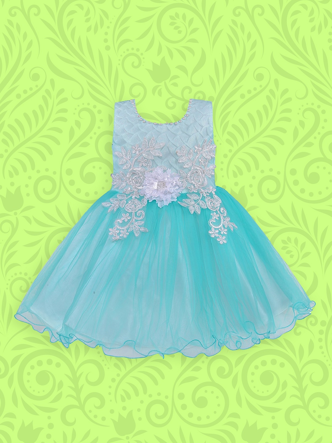 

Wish Karo Girls Blue & White Self Design Fit and Flare Dress