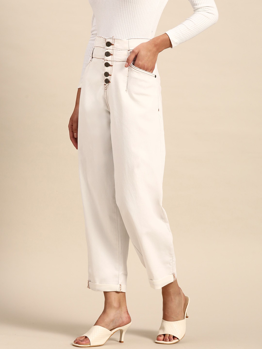 

all about you Women White Tapered Fit High-Rise Stretchable Jeans