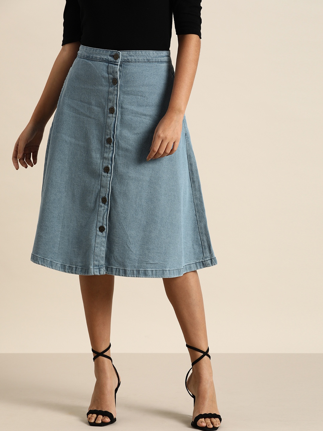 

all about you Blue Denim A-Line Skirt