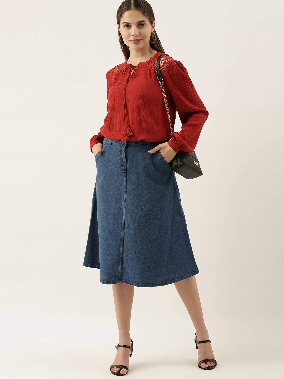 

all about you Blue Denim A-Line Skirt