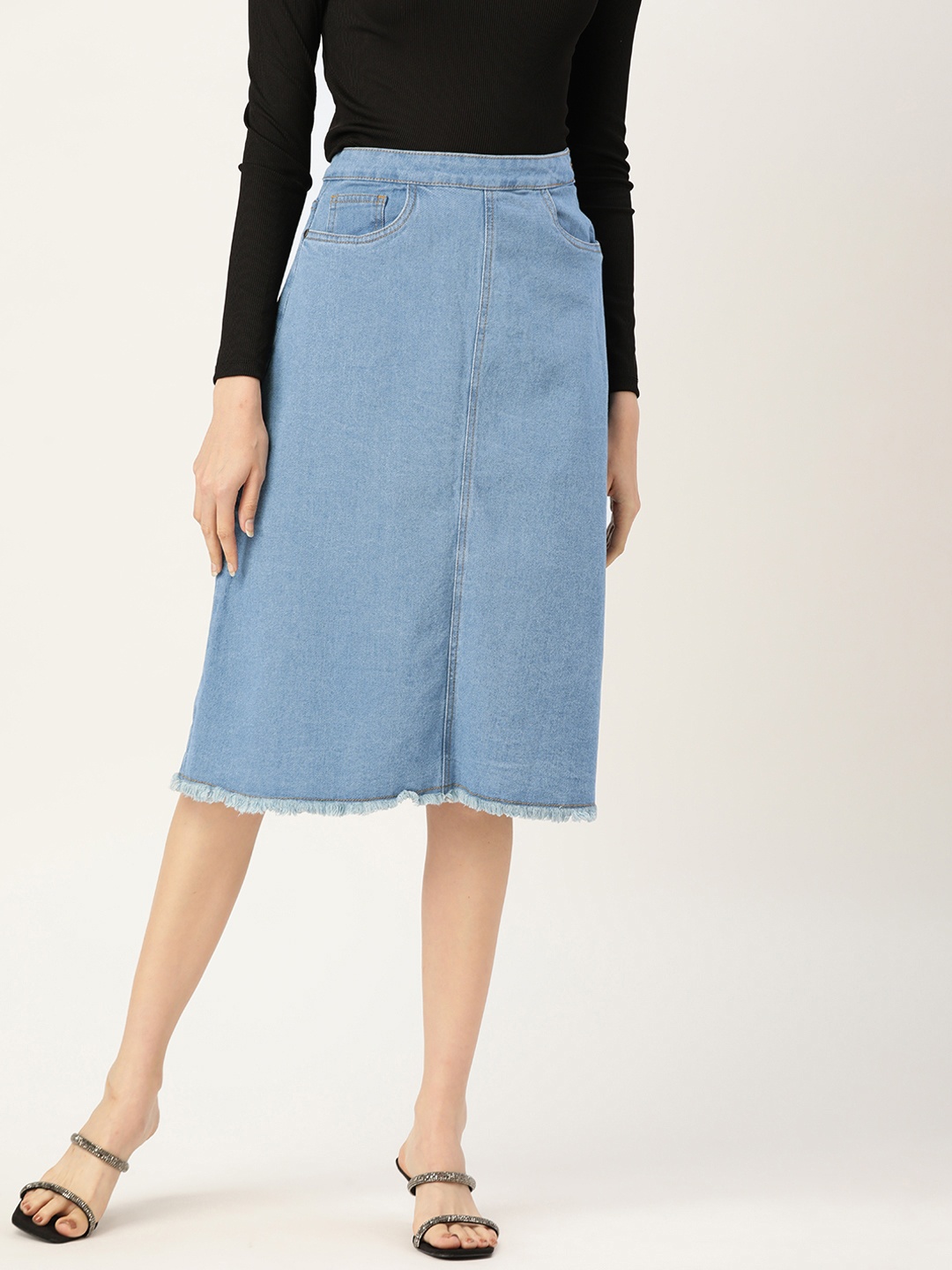 

all about you Blue Denim A-Line Skirt