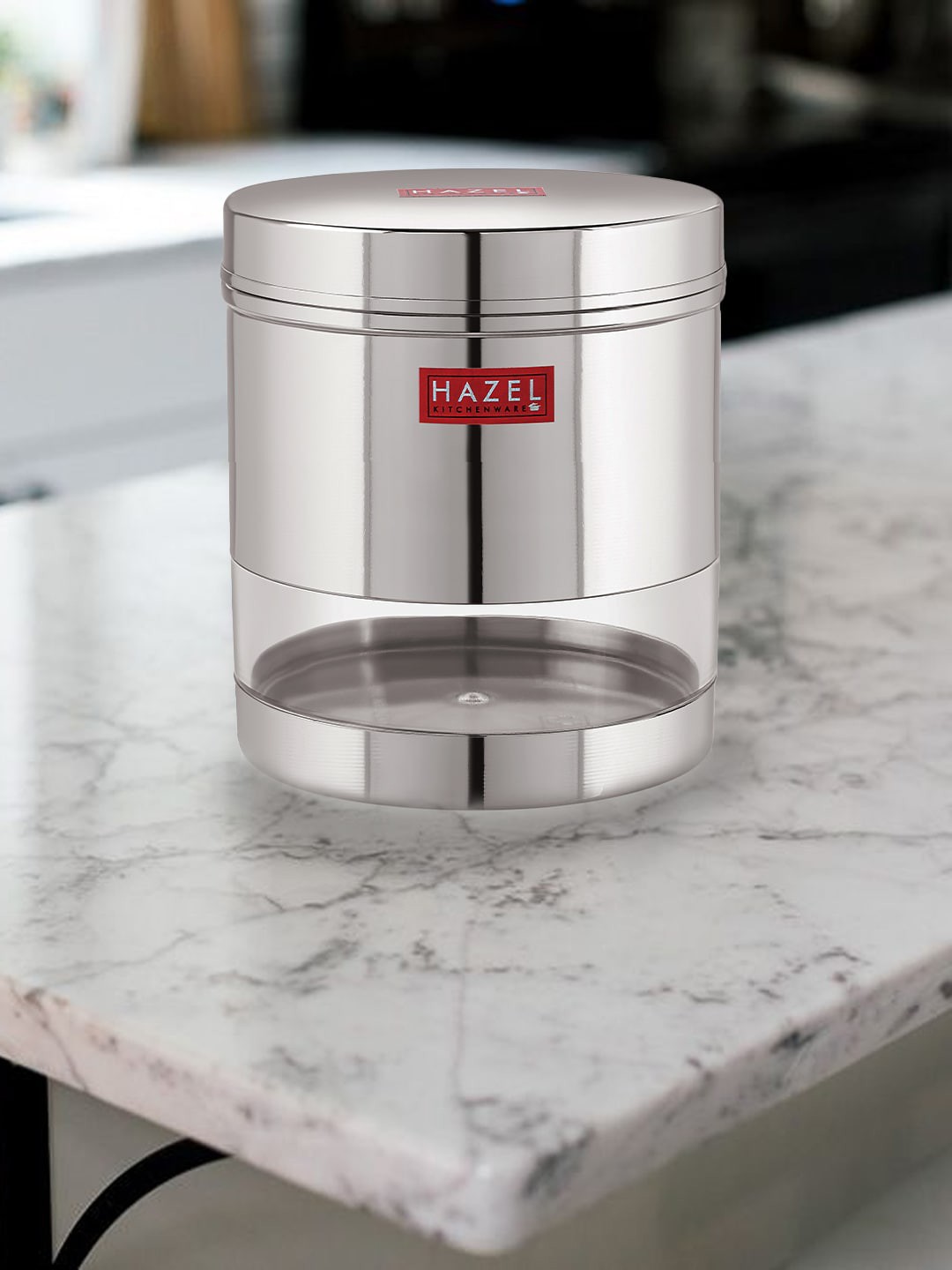 

HAZEL Set Of 4 Silver-Toned & Transparent Stainless Steel Transparent Wide Mouth See Through Containers 700 ml