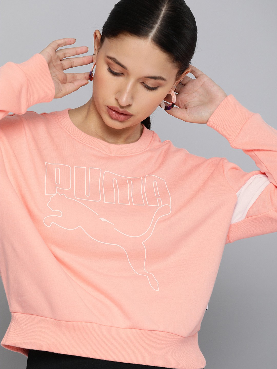 

Puma Women Peach-Coloured Brand Logo Print Rebel Crew TR Sustainable Sweatshirt