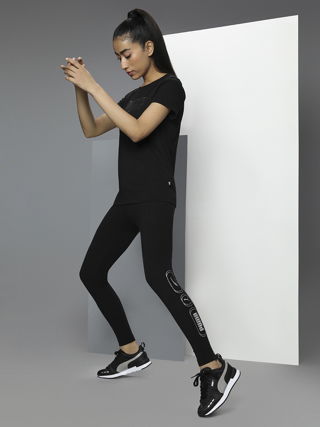 

Puma Women Black Logo Printed Rebel High Waist 7/8 Tights