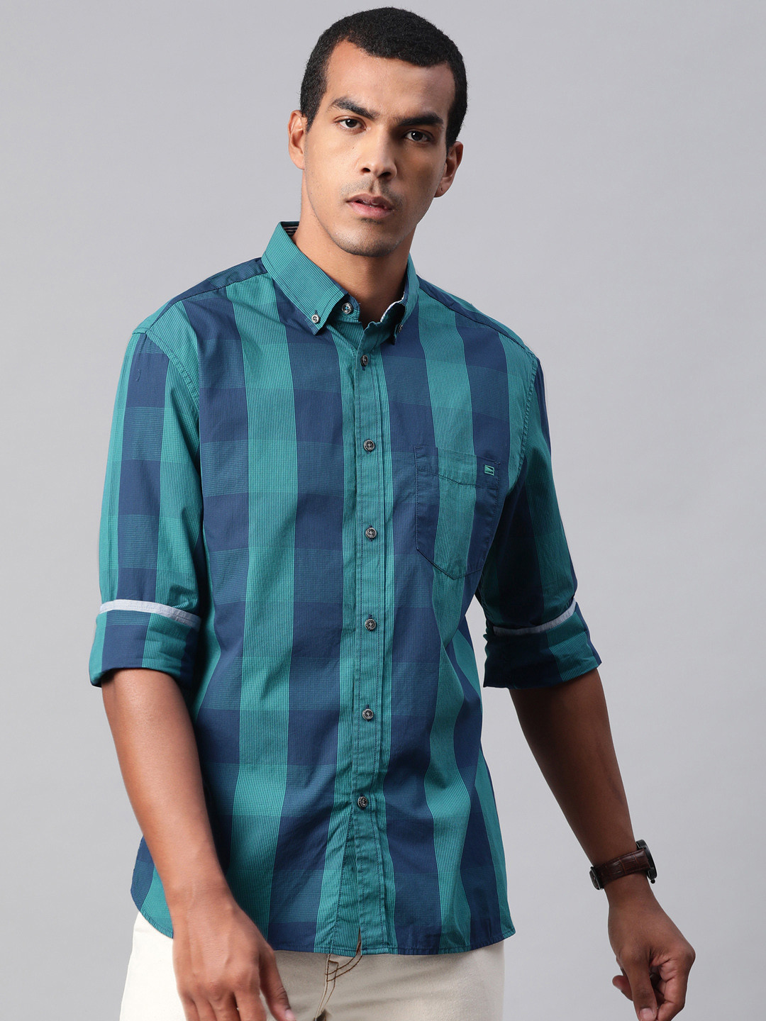 

Marks & Spencer Men Blue Regular Fit Pure Cotton Checked Casual Shirt