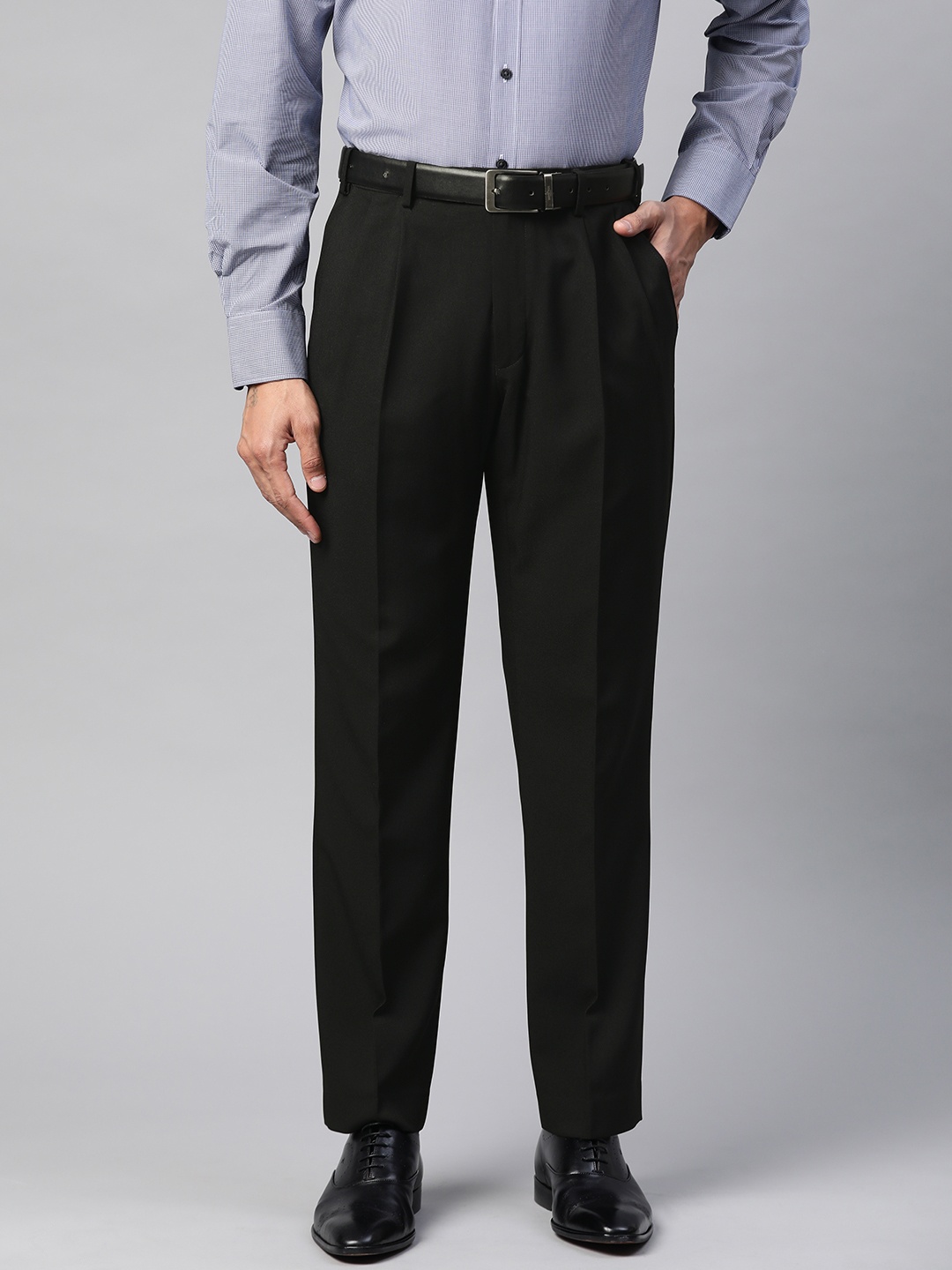 

Marks & Spencer Men Black Regular Fit Solid Formal Trousers