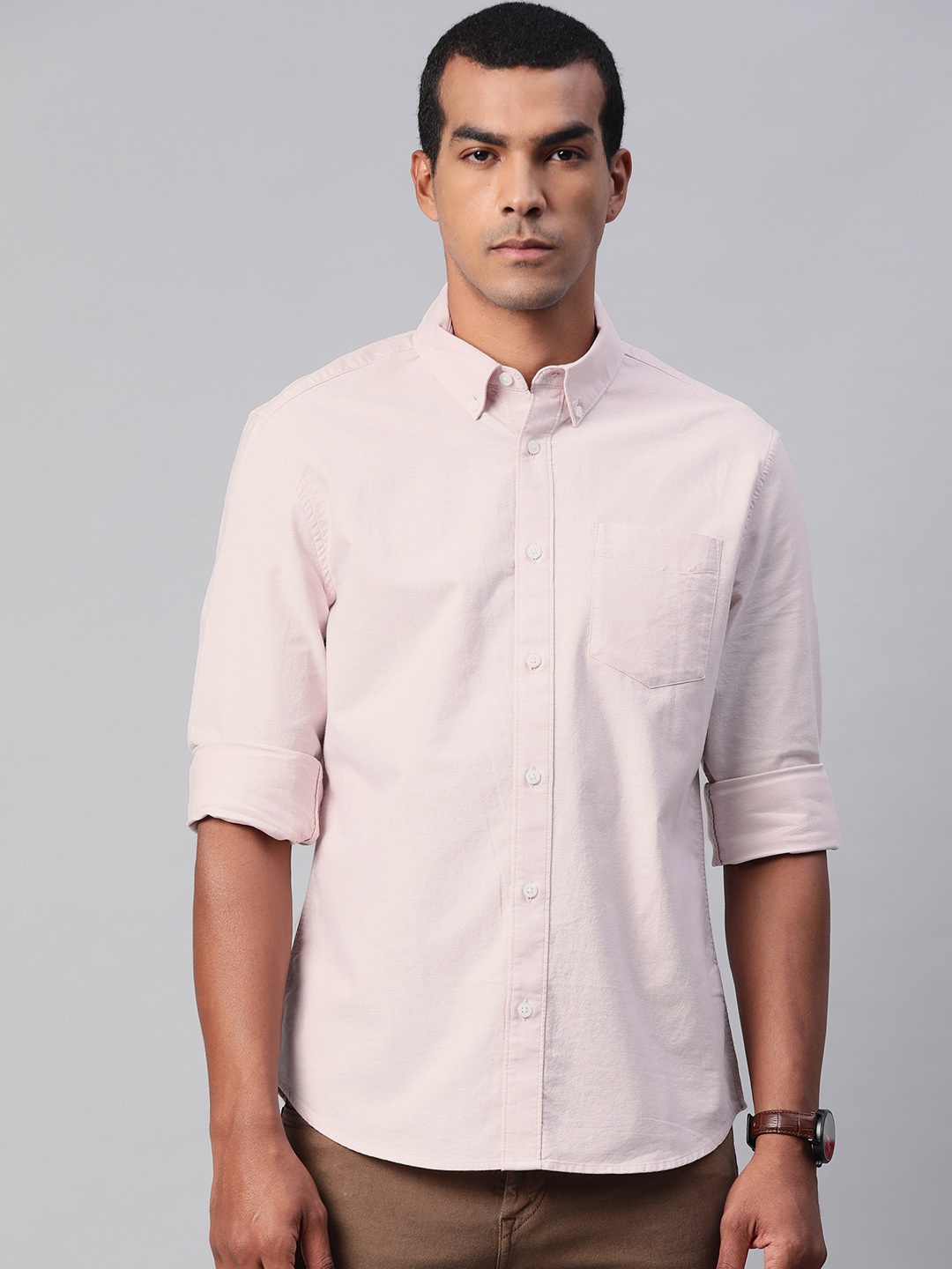 

Marks & Spencer Men Peach-Coloured Regular Fit Solid Pure Cotton Casual Shirt