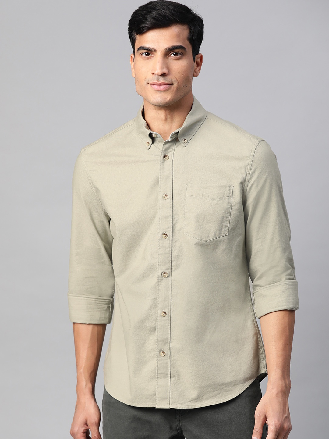 

Marks & Spencer Men Green Regular Fit Solid Cotton Oxford Casual Shirt