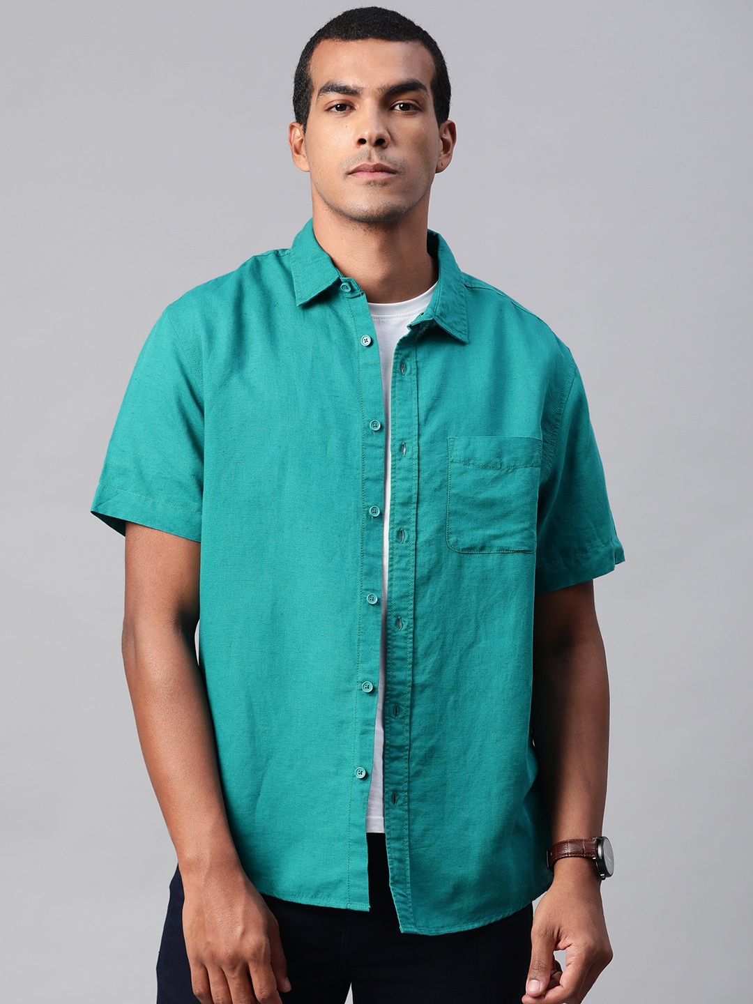 

Marks & Spencer Men Green Relaxed Fit Solid Casual Shirt
