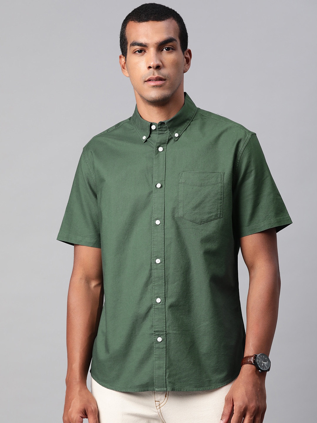 

Marks & Spencer Men Green Regular Fit Pure Cotton Solid Casual Shirt