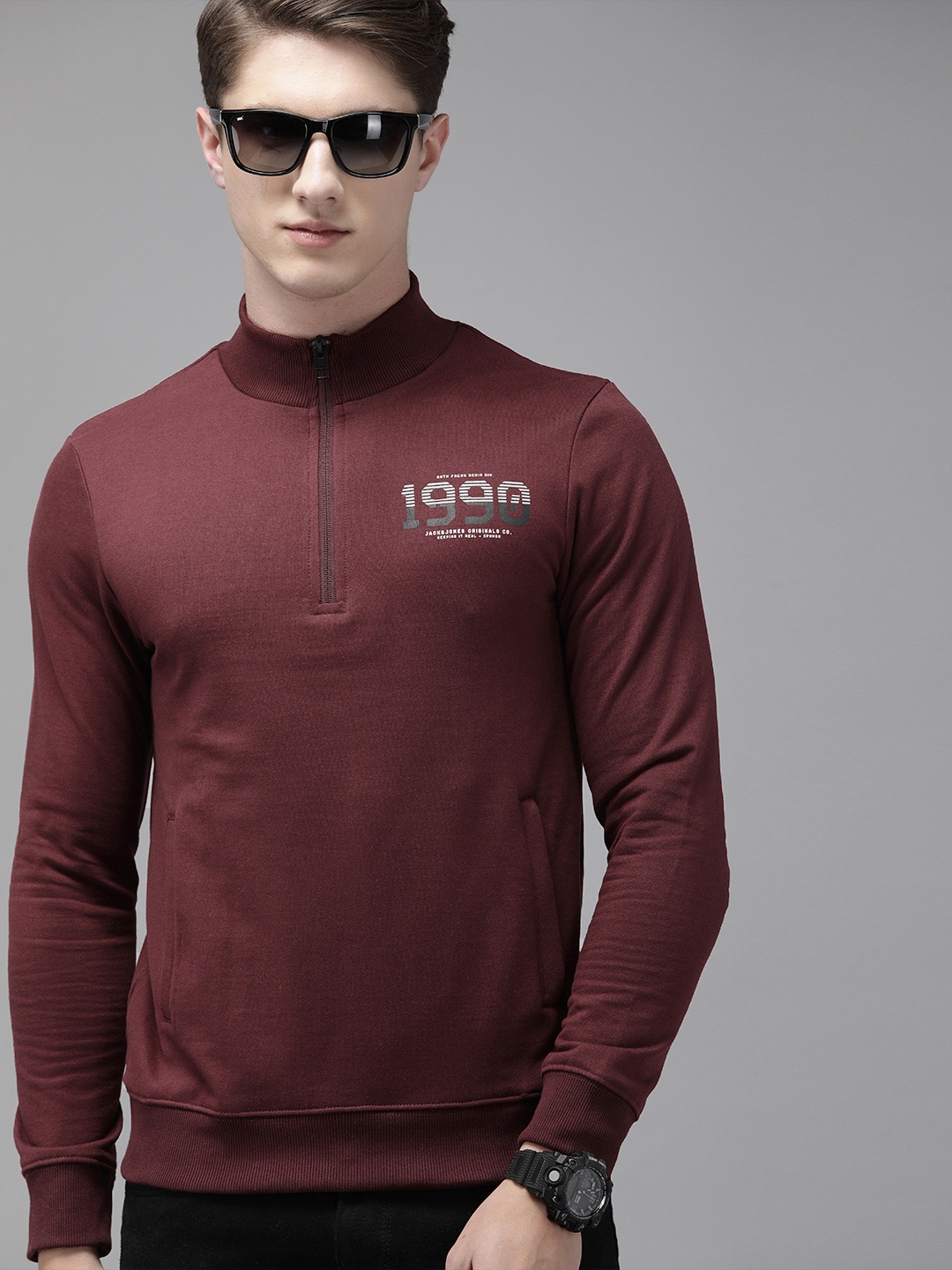 

Jack & Jones Men Maroon Printed Sweatshirt