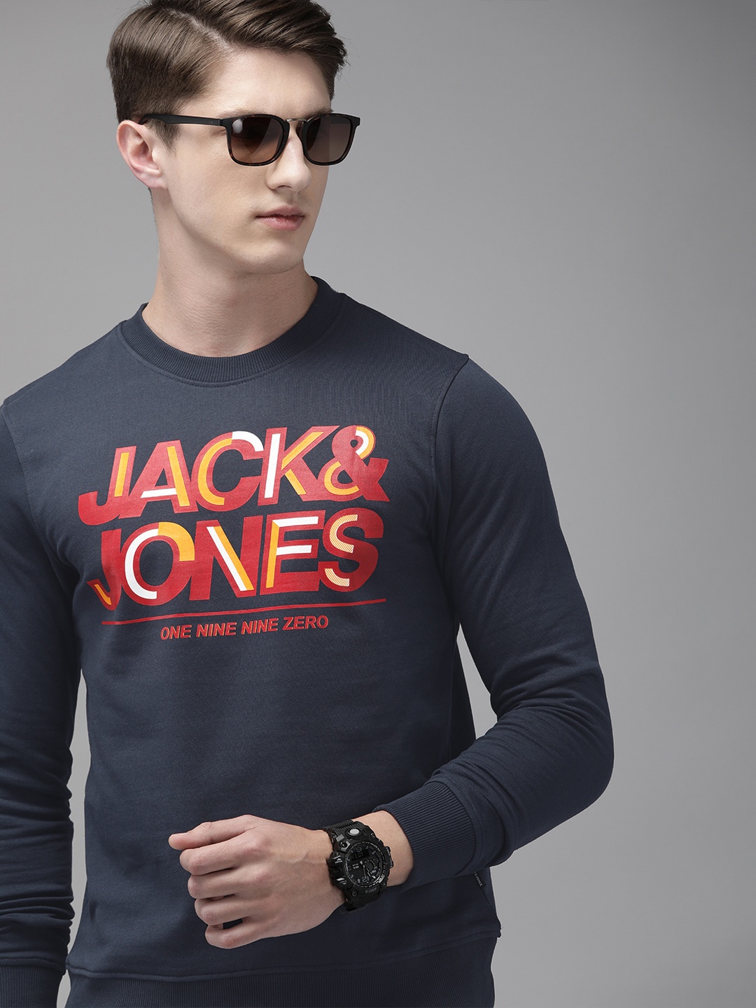 

Jack & Jones Men Navy Blue Printed Sweatshirt