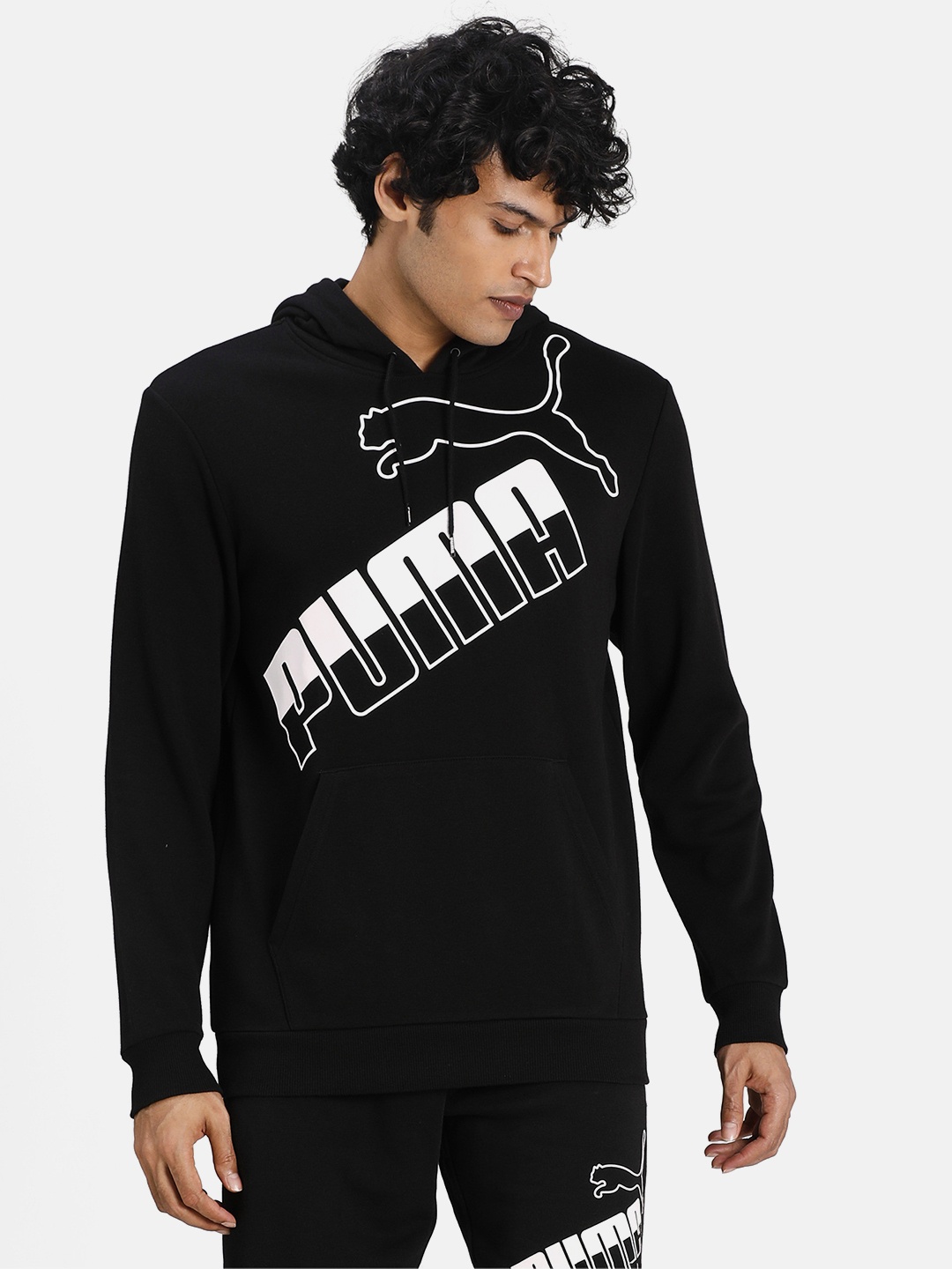 

Puma Men Black BIG LOGO Printed Hooded Sweatshirt