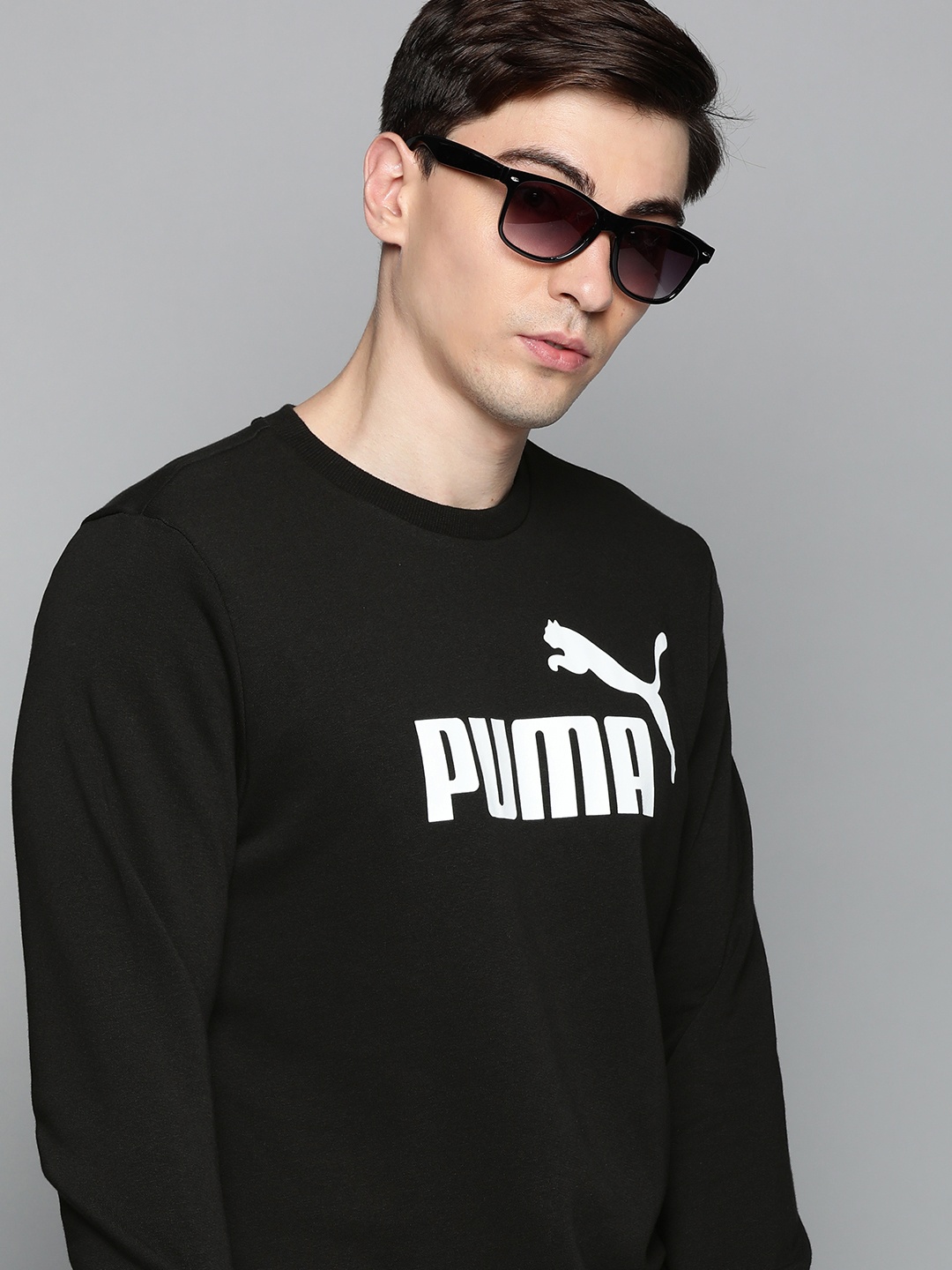 

Puma Men Black & White Logo Printed Essentials Crew Sweat Shirt