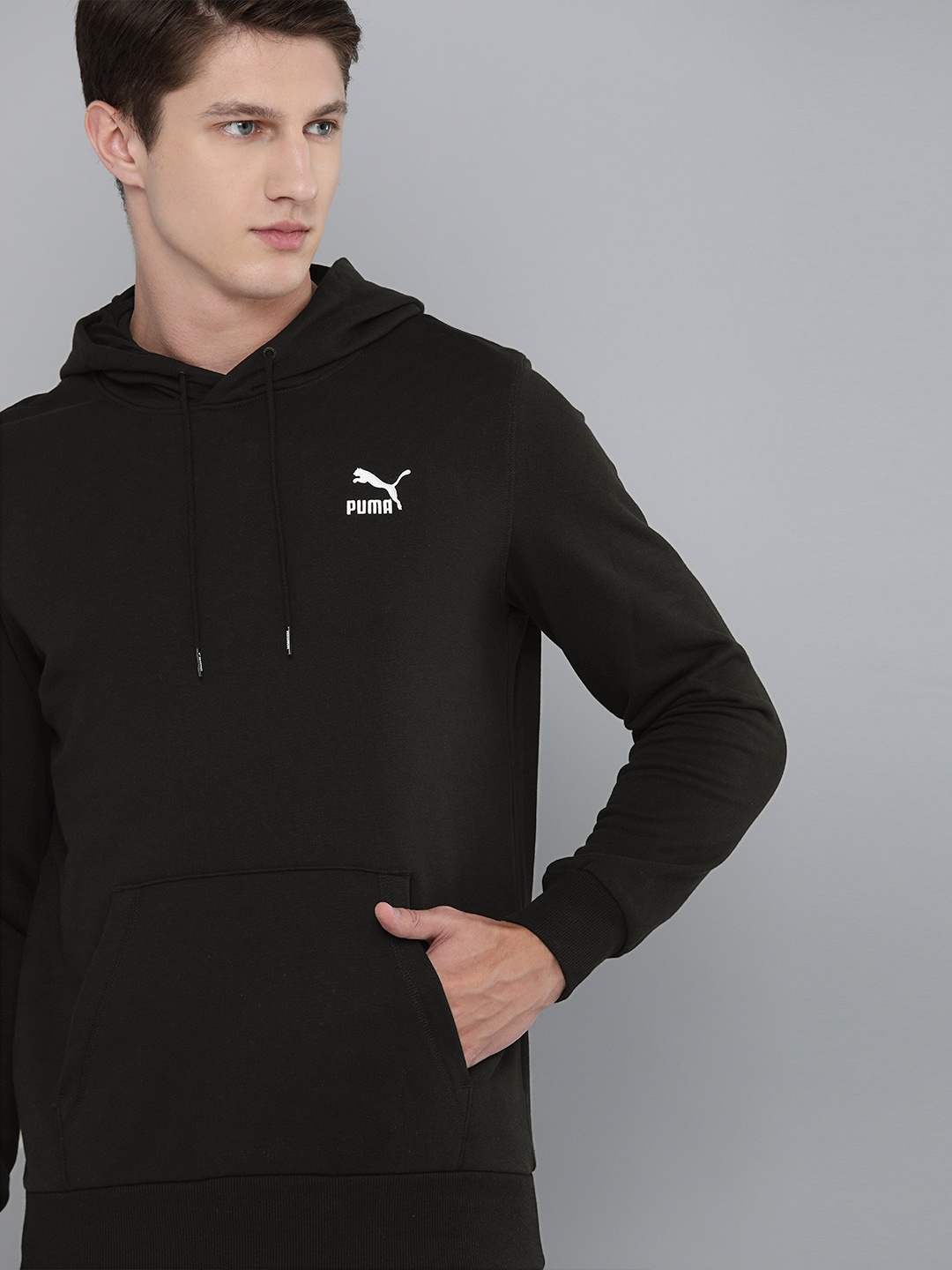 

Puma Men Black Solid Classics Embro Hooded Sweatshirt